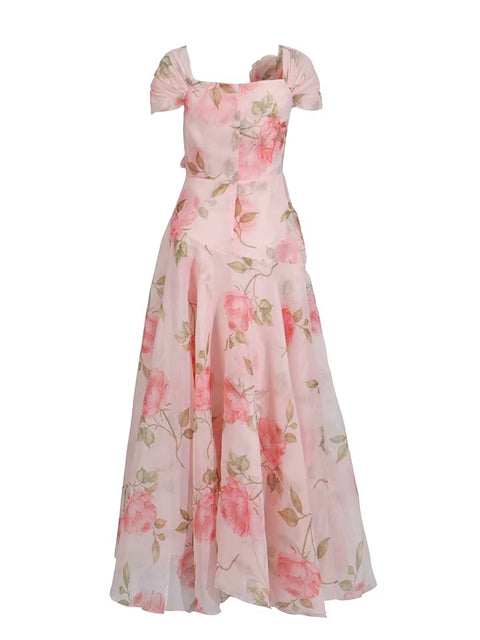 New Neck Off Shoulder Sleeve High Waist Print Long Dress CODE: KAR4080