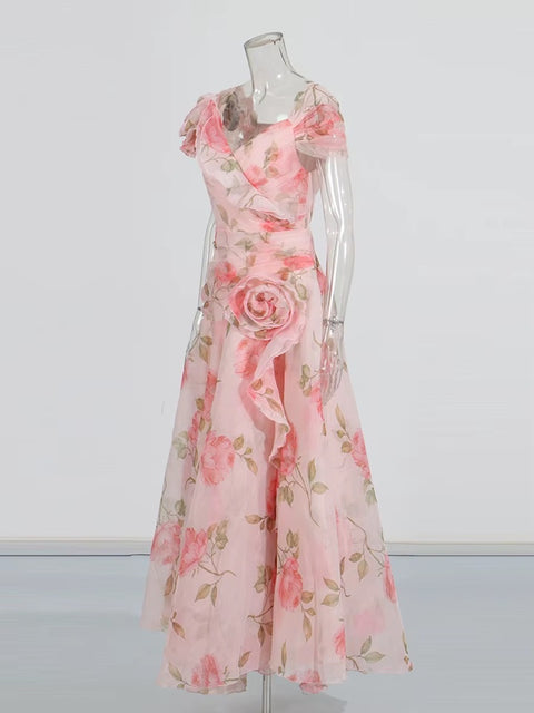 New Neck Off Shoulder Sleeve High Waist Print Long Dress CODE: KAR4080