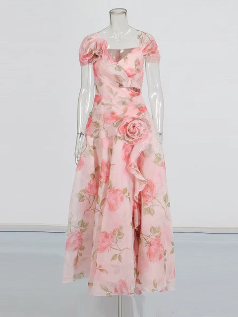 New Neck Off Shoulder Sleeve High Waist Print Long Dress CODE: KAR4080