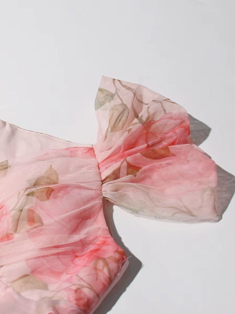 New Neck Off Shoulder Sleeve High Waist Print Long Dress CODE: KAR4080