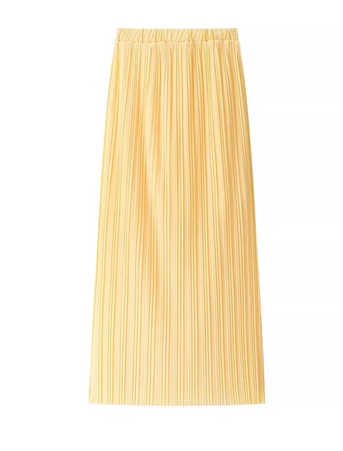 New Casual Simple Waist-Cinched Crop Top + High Waist Pleated Skirt Two-Piece Set CODE: KAR4081