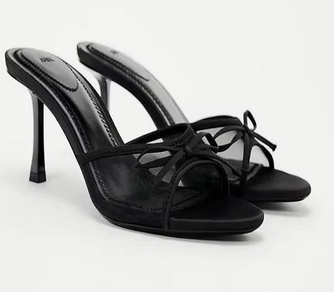 Fashion Lace Mesh Bow Luxury Heel Sandal CODE: KAR4082