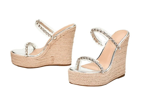 New Fashion Transparent Wedge Straw Rope Weave Thick Bottom Platform Sandals CODE: KAR4095
