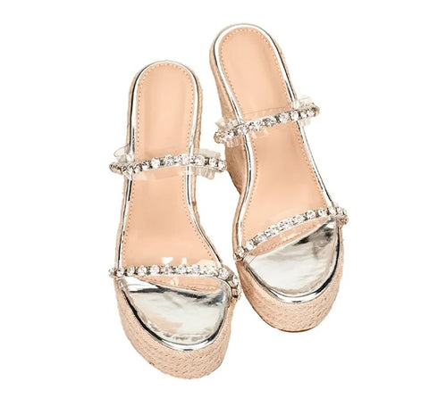 New Fashion Transparent Wedge Straw Rope Weave Thick Bottom Platform Sandals CODE: KAR4095