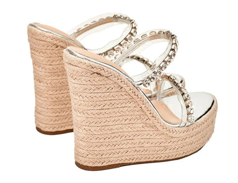 New Fashion Transparent Wedge Straw Rope Weave Thick Bottom Platform Sandals CODE: KAR4095