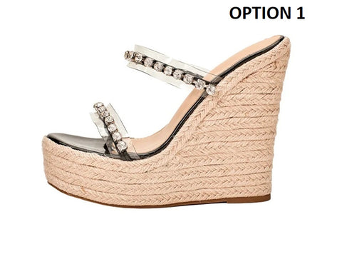 New Fashion Transparent Wedge Straw Rope Weave Thick Bottom Platform Sandals CODE: KAR4095