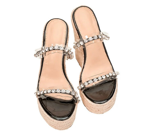 New Fashion Transparent Wedge Straw Rope Weave Thick Bottom Platform Sandals CODE: KAR4095
