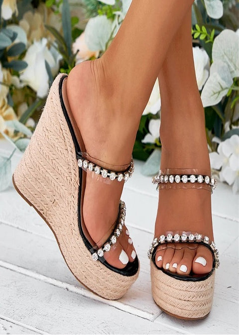 New Fashion Transparent Wedge Straw Rope Weave Thick Bottom Platform Sandals CODE: KAR4095
