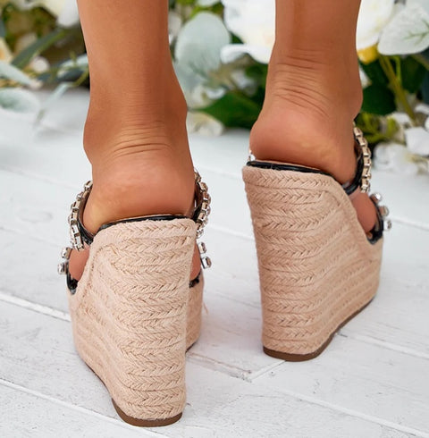 New Fashion Transparent Wedge Straw Rope Weave Thick Bottom Platform Sandals CODE: KAR4095