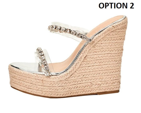 New Fashion Transparent Wedge Straw Rope Weave Thick Bottom Platform Sandals CODE: KAR4095