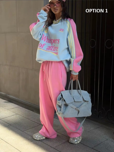 New Winter Hoodie With Color Block Pants Two-Piece Set CODE: KAR4099