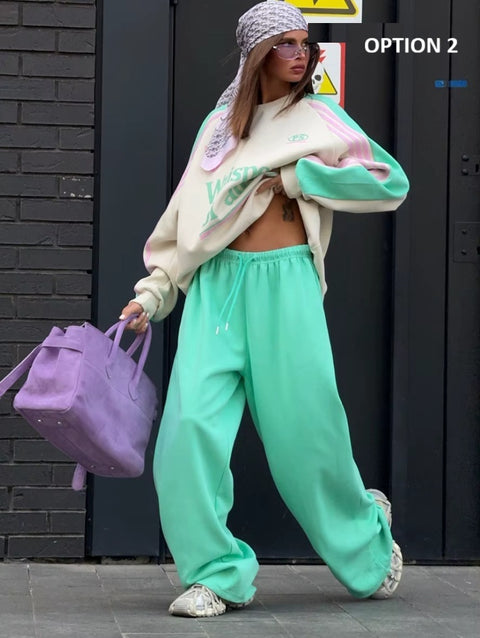 New Winter Hoodie With Color Block Pants Two-Piece Set CODE: KAR4099