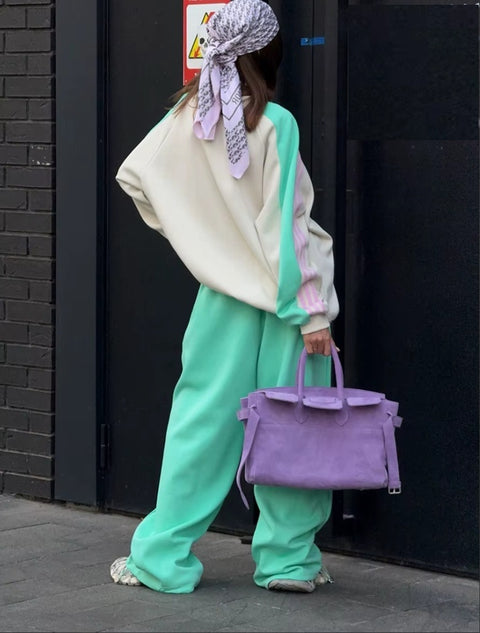 New Winter Hoodie With Color Block Pants Two-Piece Set CODE: KAR4099