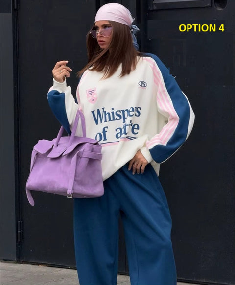 New Winter Hoodie With Color Block Pants Two-Piece Set CODE: KAR4099