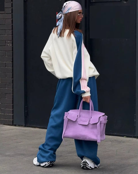 New Winter Hoodie With Color Block Pants Two-Piece Set CODE: KAR4099