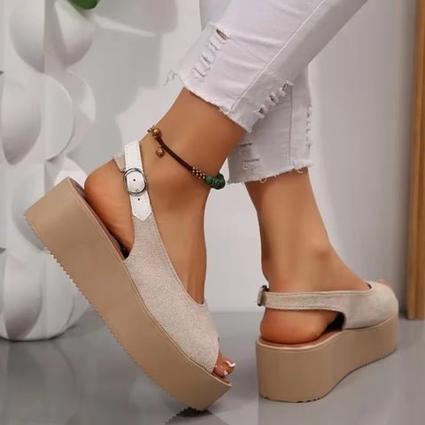 New Peep Toe Buckle Strap Flat with Casual Platform Sandal CODE: KAR4101
