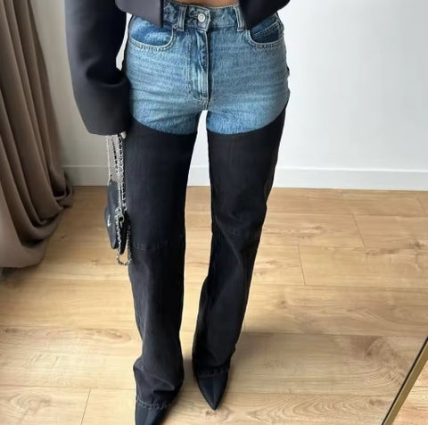 New Fashion Spliced Color High Waist Straight Highstreet Trend Slim Pants CODE: KAR4108