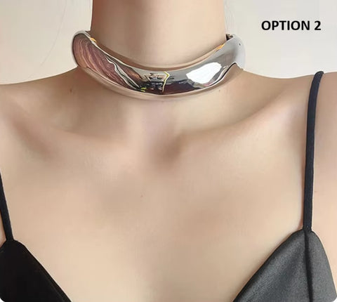 New Glossy Metal Wide Chunky Open Choker Necklace CODE: KAR4115