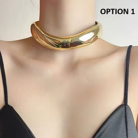 New Glossy Metal Wide Chunky Open Choker Necklace CODE: KAR4115