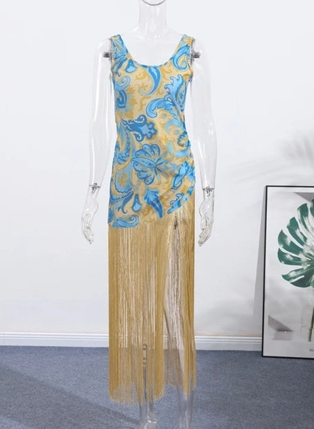 New Printed Slim Sleeveless Long Dress CODE: KAR4117