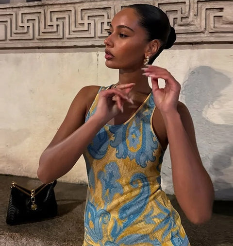 New Printed Slim Sleeveless Long Dress CODE: KAR4117