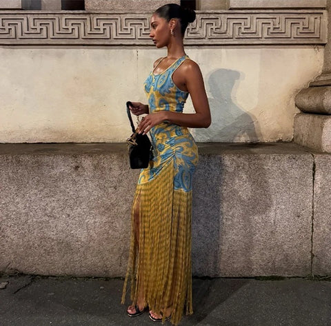 New Printed Slim Sleeveless Long Dress CODE: KAR4117