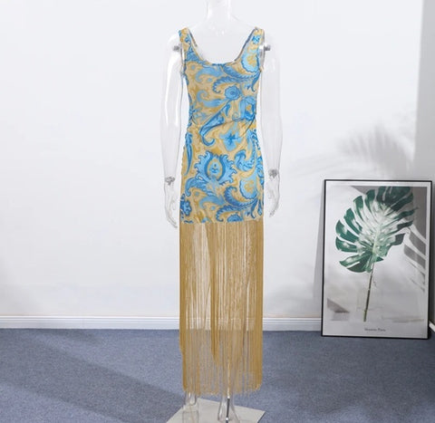 New Printed Slim Sleeveless Long Dress CODE: KAR4117