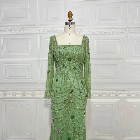 New Fashion Square collar Crystal Beads Sleeves Mermaid Gown Long Dress CODE: KAR4124