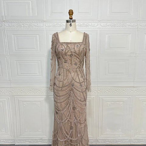 New Fashion Square collar Crystal Beads Sleeves Mermaid Gown Long Dress CODE: KAR4124