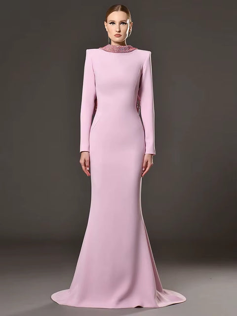 New Fashion Backless Diamonds Stereoscopic Flowers Long Maxi Dress CODE: KAR4126