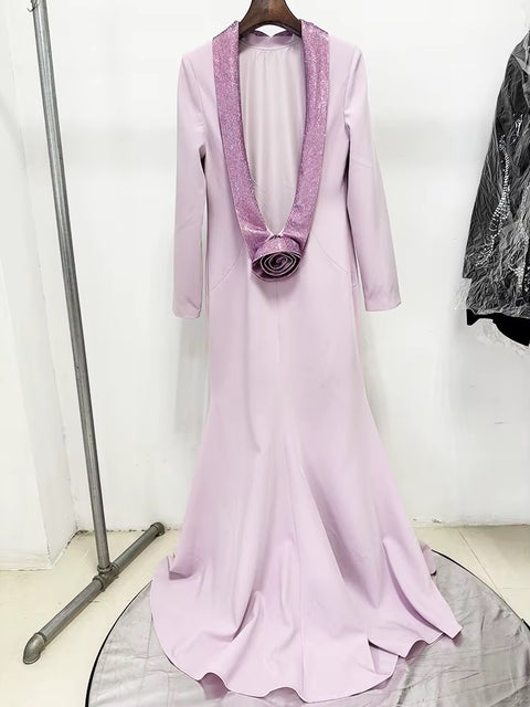 New Fashion Backless Diamonds Stereoscopic Flowers Long Maxi Dress CODE: KAR4126