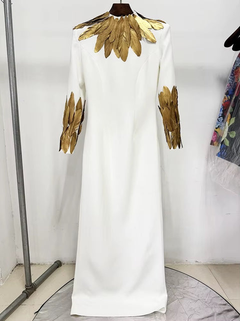 New Fashion Color Slimming Spliced Glod High Neck Long Sleeves Temperament Dress CODE: KAR4127