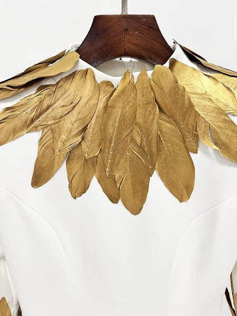 New Fashion Color Slimming Spliced Glod High Neck Long Sleeves Temperament Dress CODE: KAR4127