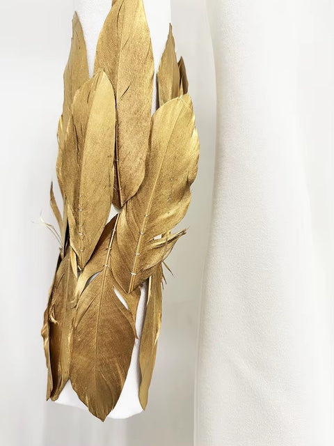 New Fashion Color Slimming Spliced Glod High Neck Long Sleeves Temperament Dress CODE: KAR4127