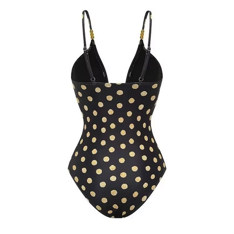 New Fashion V-Neck Polka Dot One-Piece Swimsuit Set CODE: KAR4128