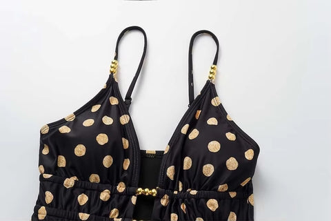 New Fashion V-Neck Polka Dot One-Piece Swimsuit Set CODE: KAR4128
