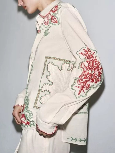 New Fashionable Embroidered Long Sve Shirt And Pant Set CODE: KAR4130