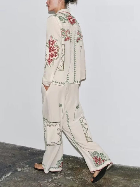 New Fashionable Embroidered Long Sve Shirt And Pant Set CODE: KAR4130