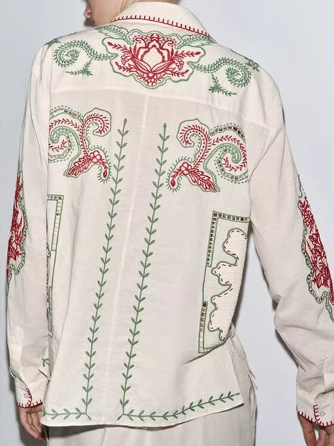 New Fashionable Embroidered Long Sve Shirt And Pant Set CODE: KAR4130