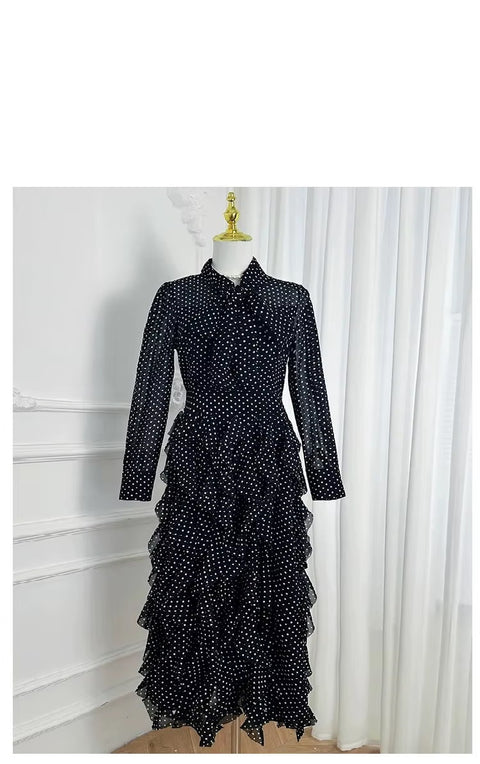 New Polka Dot Long Sleeve Ankle Length Fashion Dress CODE: KAR4131
