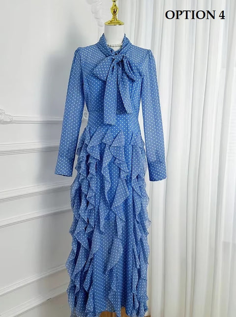 New Polka Dot Long Sleeve Ankle Length Fashion Dress CODE: KAR4131