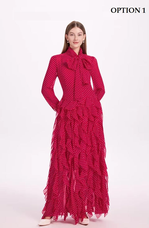 New Polka Dot Long Sleeve Ankle Length Fashion Dress CODE: KAR4131