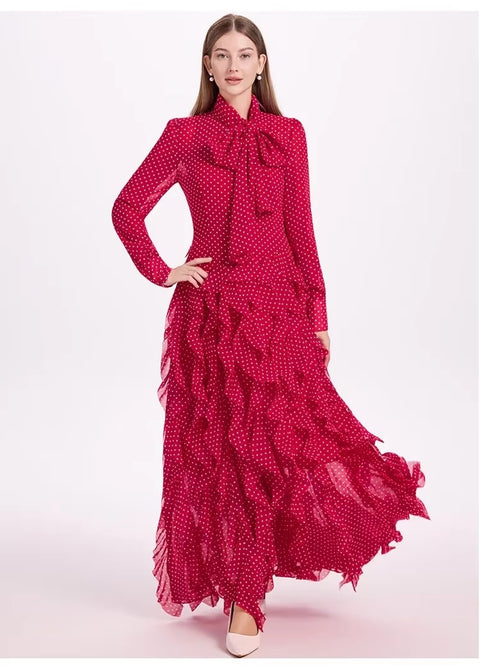 New Polka Dot Long Sleeve Ankle Length Fashion Dress CODE: KAR4131