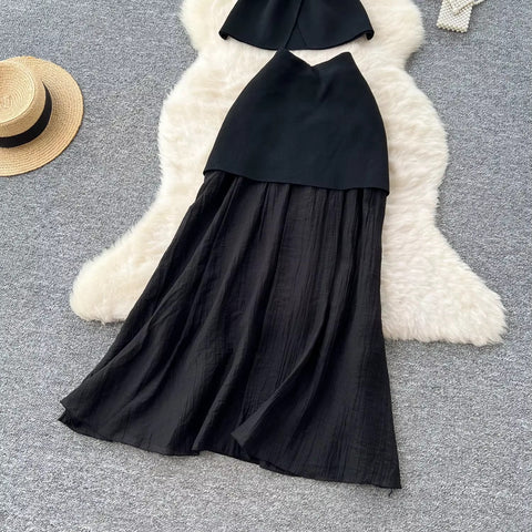 New Style Fashionable Sleeveless Slimming Knitted Top and long Skirt Set CODE: KAR4132