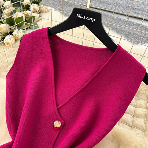 New Style Fashionable Sleeveless Slimming Knitted Top and long Skirt Set CODE: KAR4132