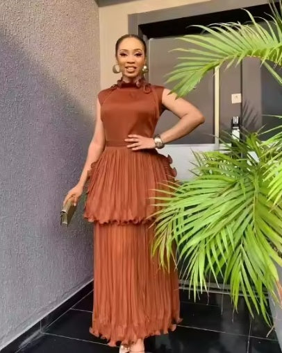 New Ruffle Sleeveless Lace Up Design Luxury Long Dress CODE: KAR4133