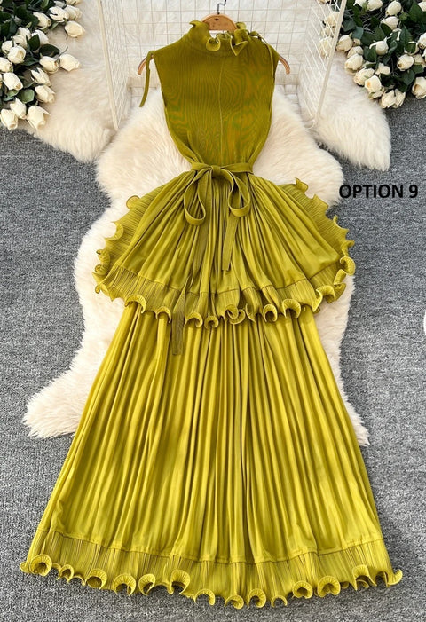 New Ruffle Sleeveless Lace Up Design Luxury Long Dress CODE: KAR4133