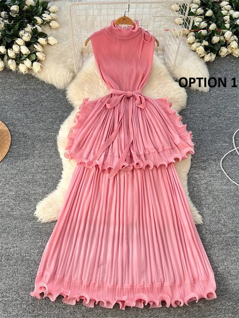 New Ruffle Sleeveless Lace Up Design Luxury Long Dress CODE: KAR4133