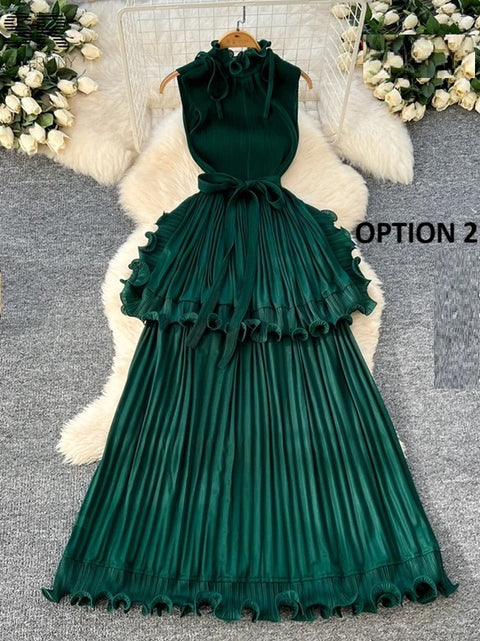New Ruffle Sleeveless Lace Up Design Luxury Long Dress CODE: KAR4133