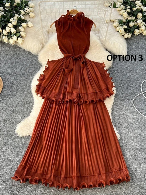 New Ruffle Sleeveless Lace Up Design Luxury Long Dress CODE: KAR4133